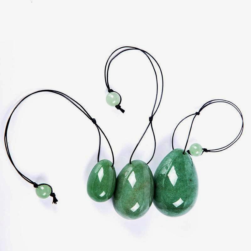 3 Oeufs de Yoni - AVENTURINE VERTE ♀- troués - Esprit Mandala