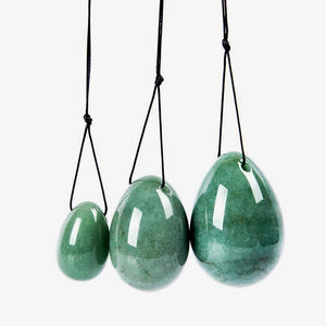 3 Oeufs de Yoni - AVENTURINE VERTE ♀- troués - Esprit Mandala