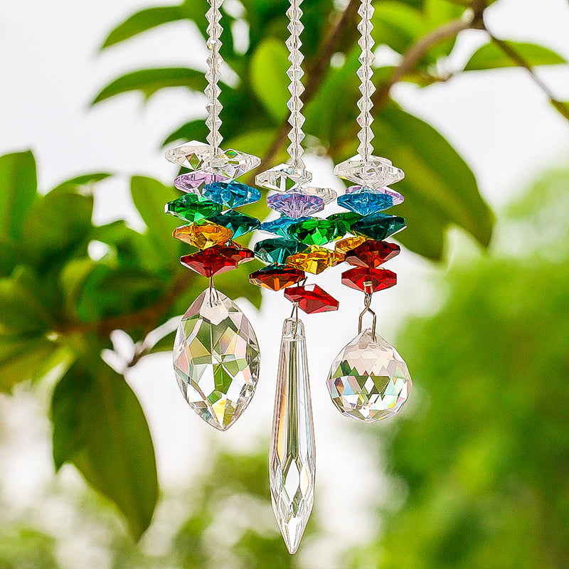Lot de 5 attrape-soleil en cristal arc-en-ciel avec perles de verre  colorées pour lustre à suspendre