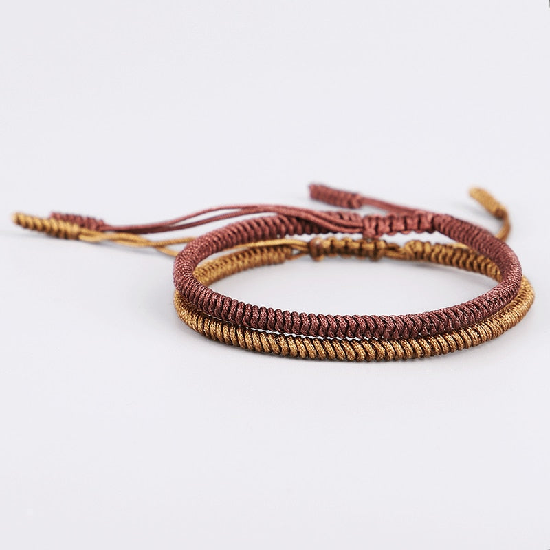 Bracelets de la CHANCE tibétains Cordons or & brun - Esprit Mandala