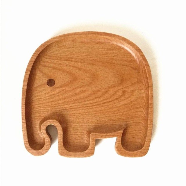 Assiette en bois petit Éléphant KAWAÏ - Esprit Mandala