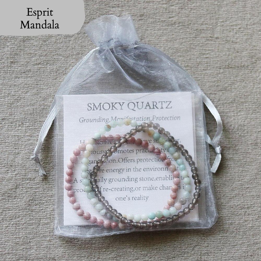 Trio Bracelets RECENTRAGE (Amazonite, Rhodonite & Quartz fumé) - Esprit Mandala
